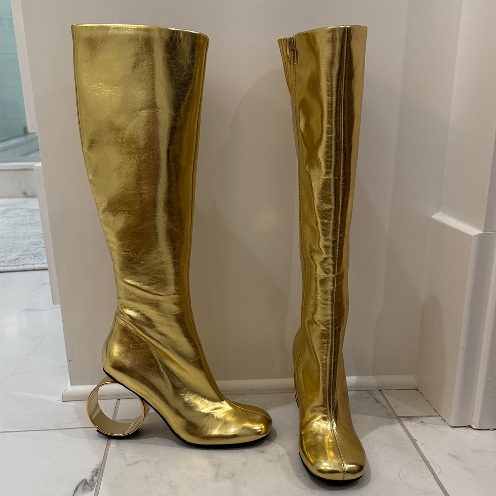 Jeffrey Campbell Ellipse Metallic Gold Knee-High Heeled Boots